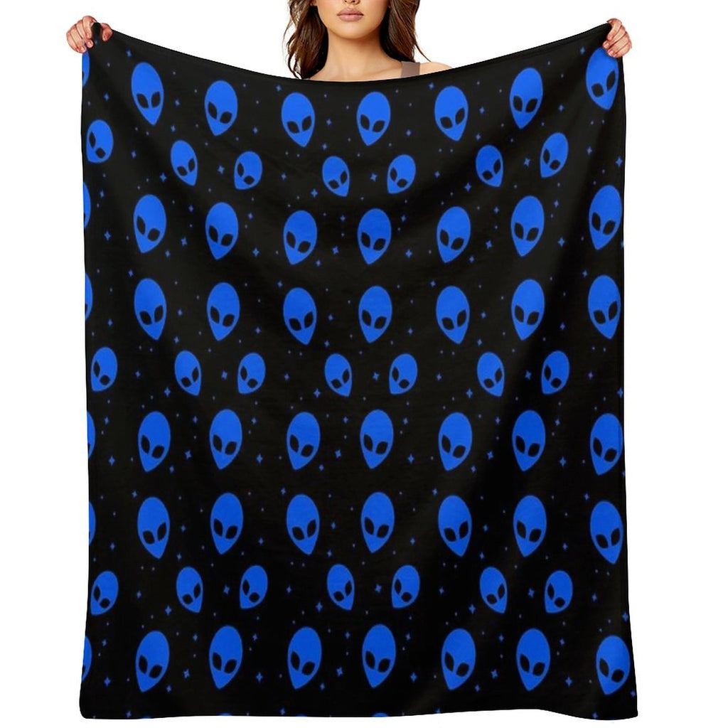 Blue And Black Alien Pattern Durable Throw Blanket