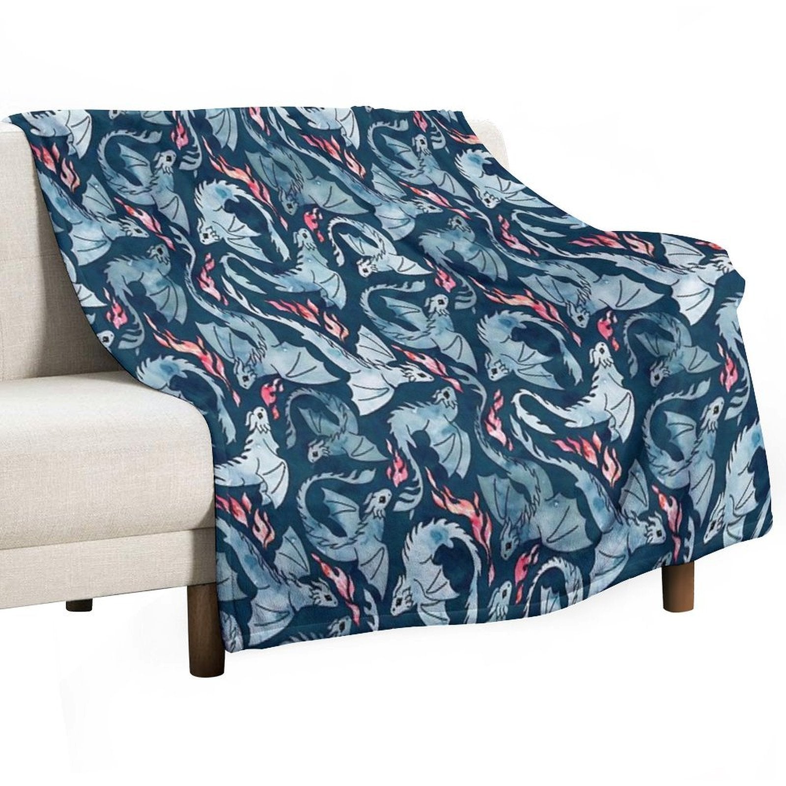 Dragon Fire Dark Blue Velvety-soft Throw Blanket