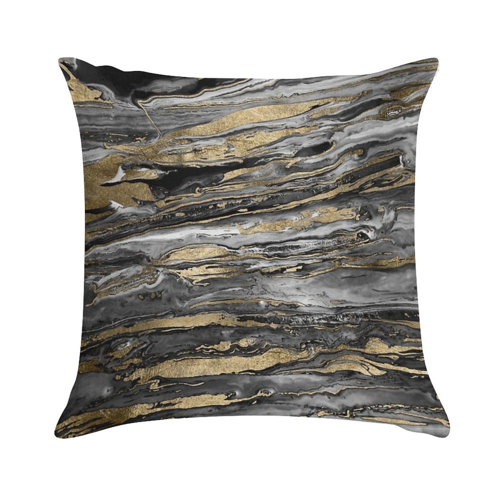 Stylish Grey Gold Abstract Marble Soft Easy Maintenance Throw Pillow