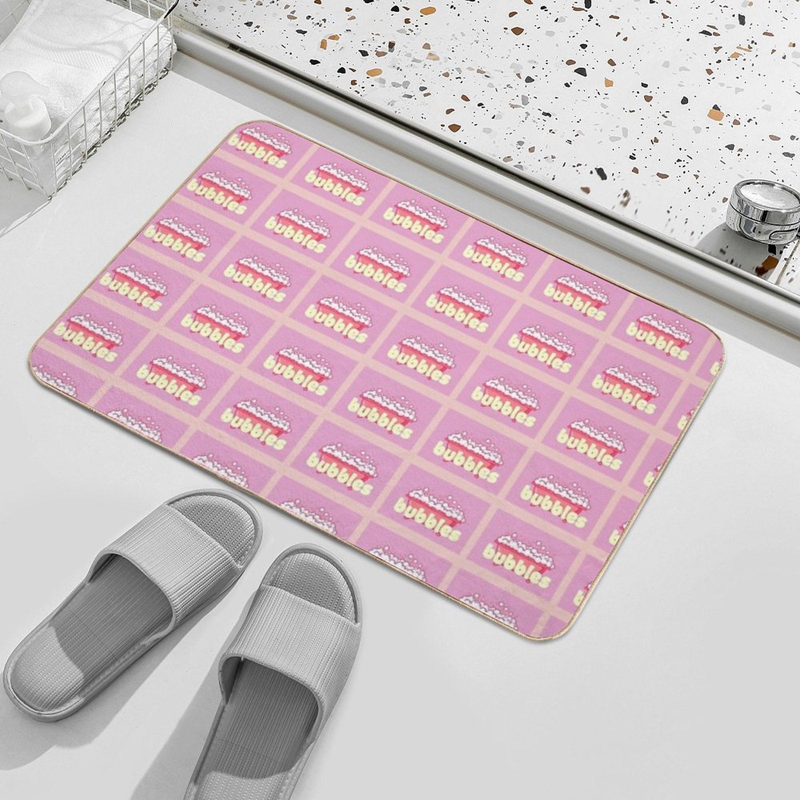 Cartoon Pink Bubble Bath Poster  Stain-Proof Bath Mat