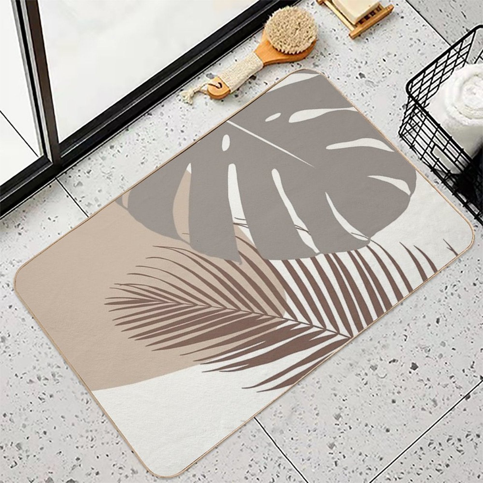 Minimal Monstera Palm Finesse #11 #tropical #decor #art  Versatile Bath Mat