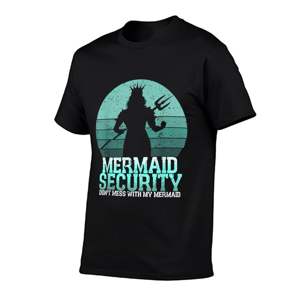 Mermaid Security Funny Vintage Birthday Party Dad Father Day  Wrinkle-resistant T-Shirt