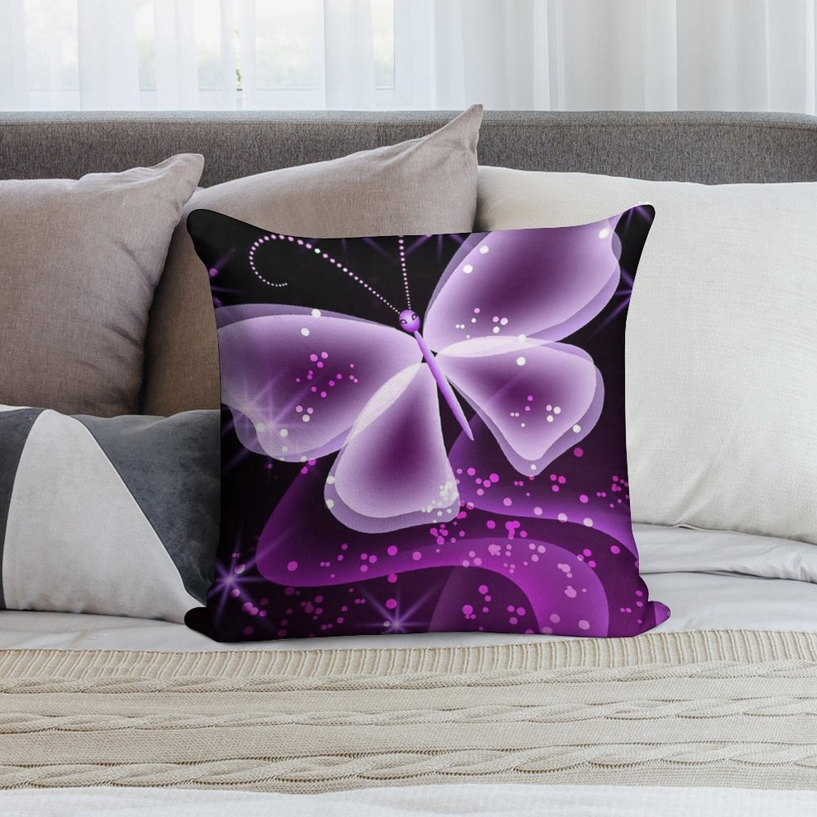 Sparkling Purple Butterfly Merchandise Soft Easy Maintenance Throw Pillow