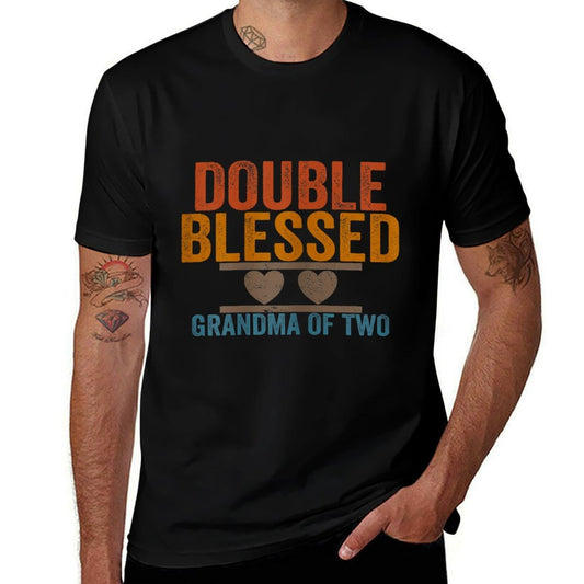 Double Blessed Grandma Of Two Grandkids Blessed Grandmother  Heathered Texture T-Shirt