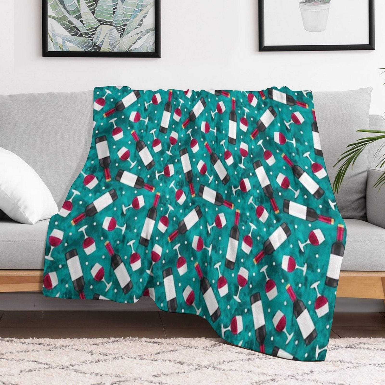 Red Wine - Wine Glasses And Bottles - Teal Multi-functional Throw Blanket
