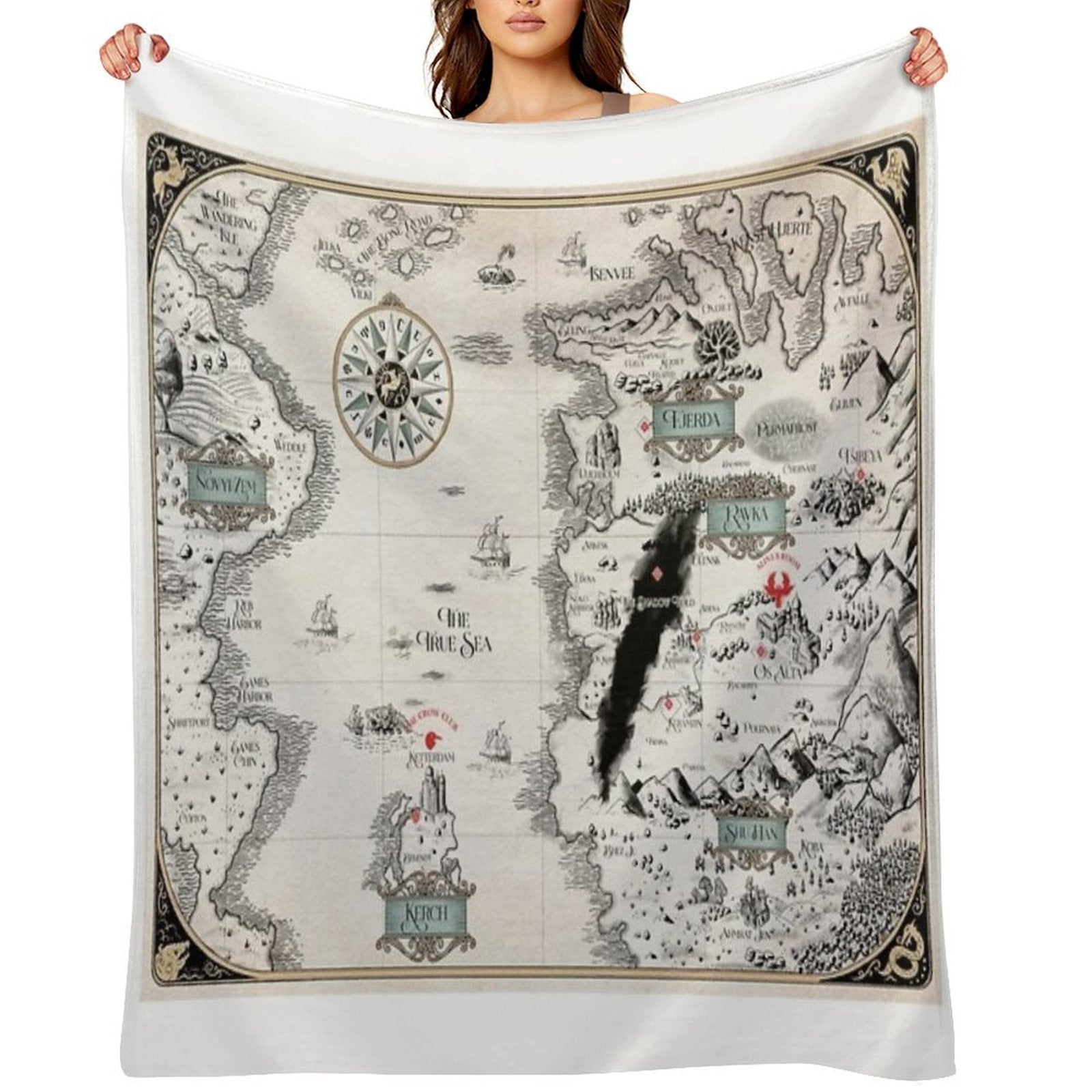 Colored- Blue GrishaVerse Map Plush Throw Blanket