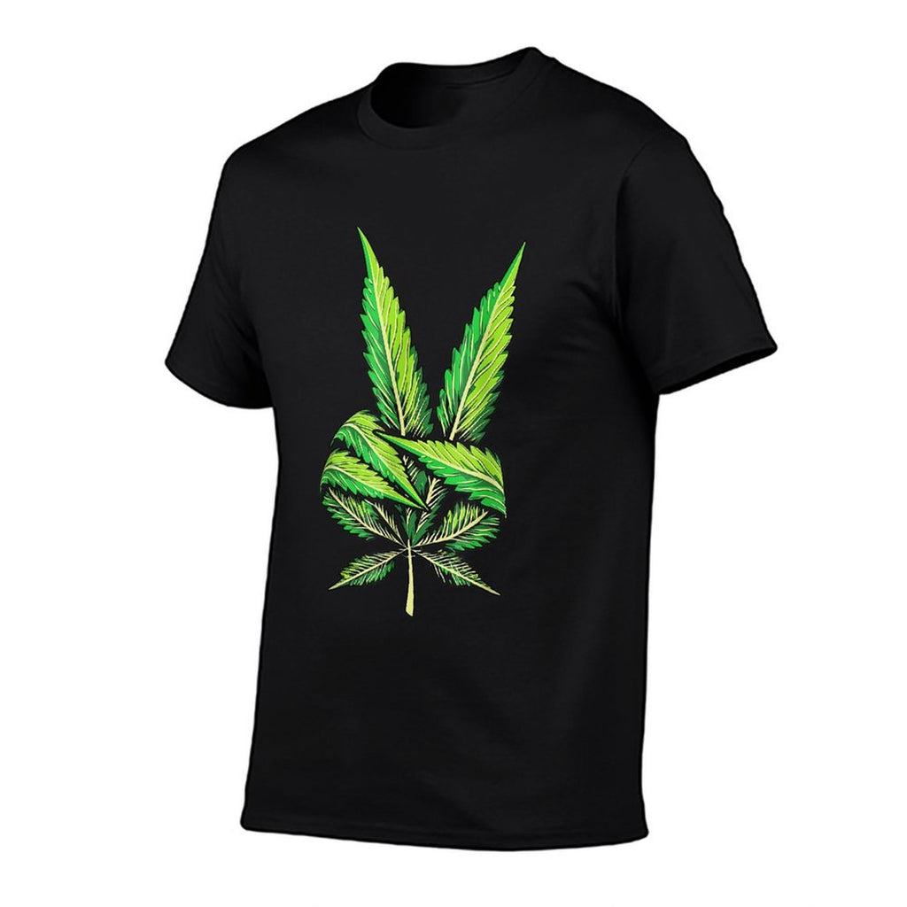 Weed Leaf Marijuana Leaf Hand Peace Sign Hand 420 Cannabis  Eco-friendly Material T-Shirt