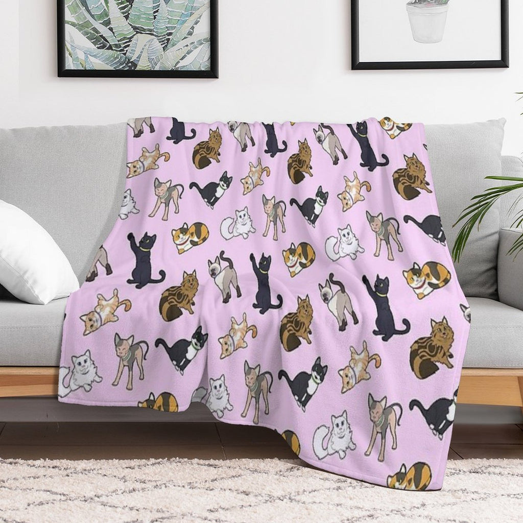 Cat Pattern - Pink Machine-washable Throw Blanket