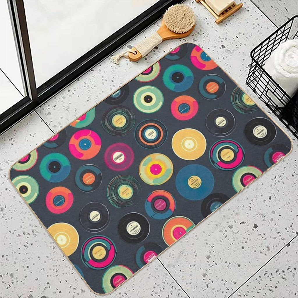 Retro Vinyl Records Print  Long-Lasting Bath Mat