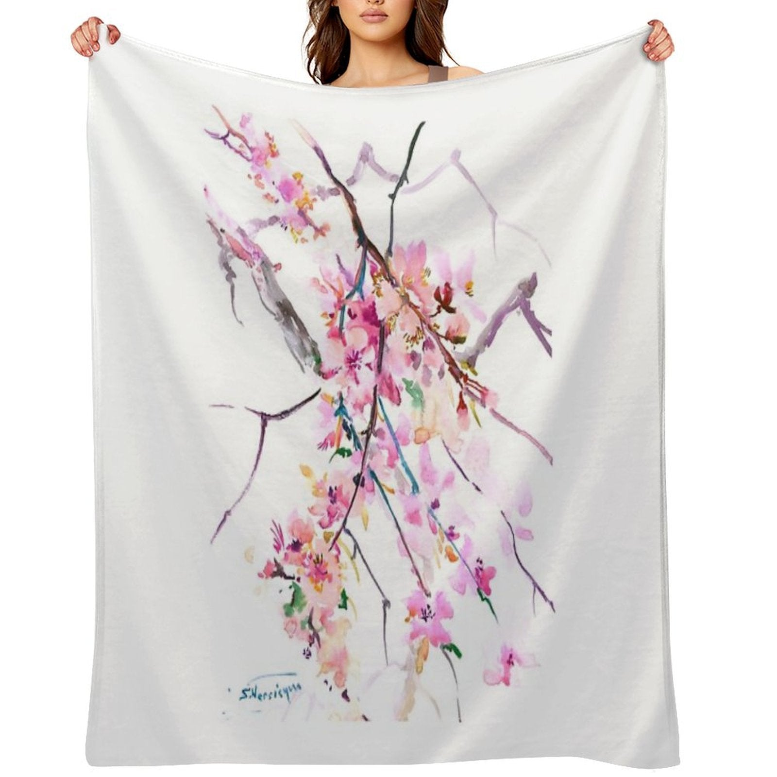 Cherry Blossom Anti-pilling Throw Blanket
