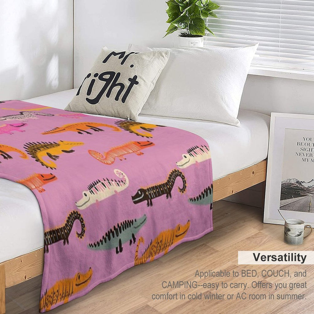 Alligator Crocodile on Pink Multi-functional Throw Blanket
