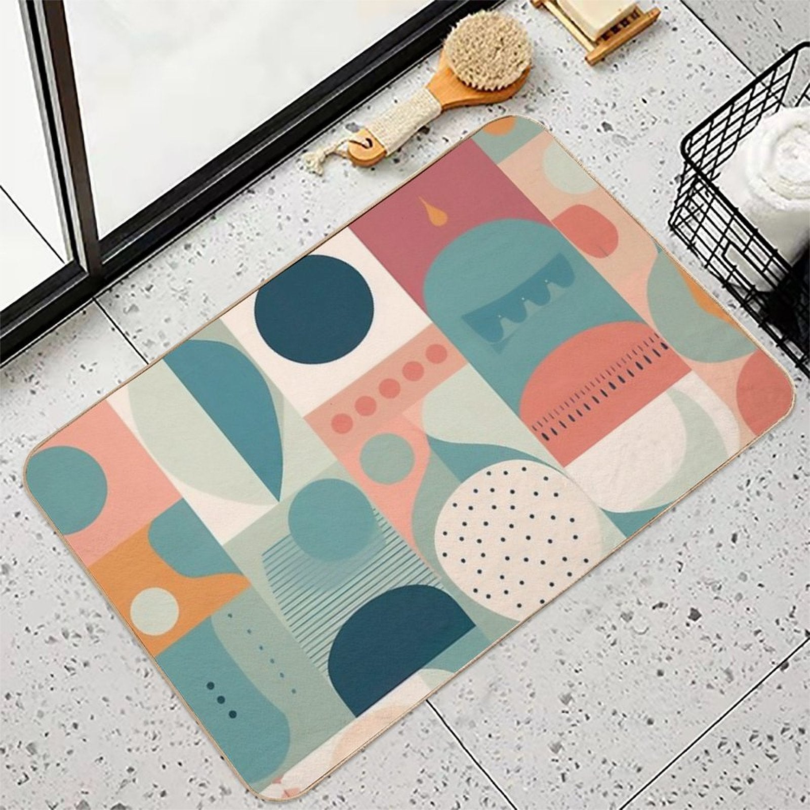 Geometric Design  Repositionable Bath Mat