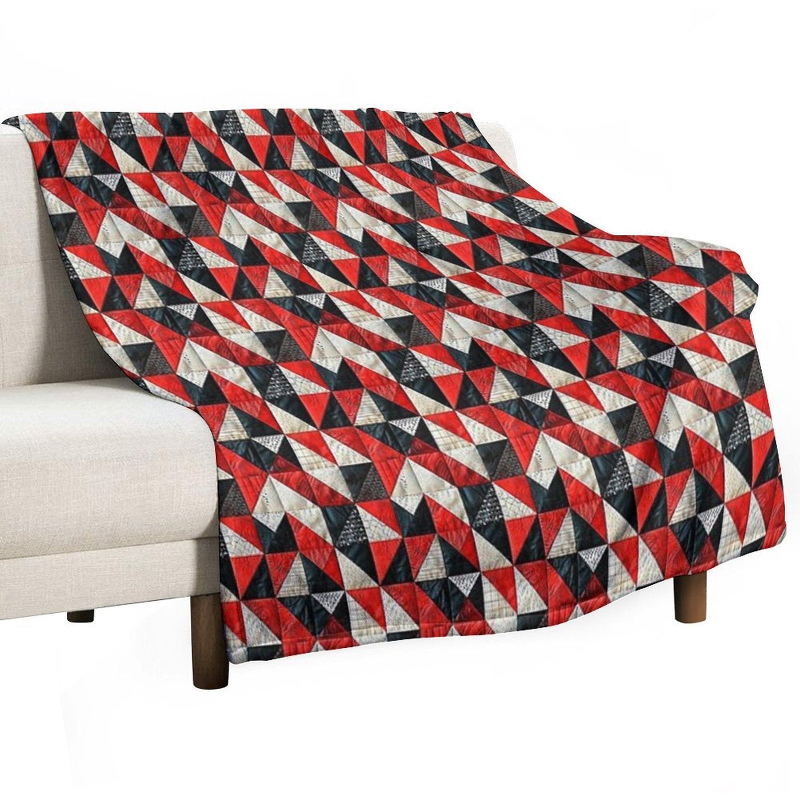 Lazy Patchwork in Red And Black Tones Travel-friendly Throw Blanket