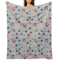 Grafic Waves from Stripes with Fish And Crabs. Sea Seamless Pattern. Premium Throw Blanket
