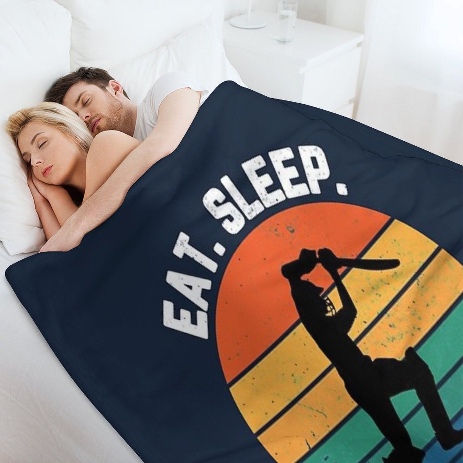 Eat Sleep Cricket Repeat Sunset White Text Premium Throw Blanket
