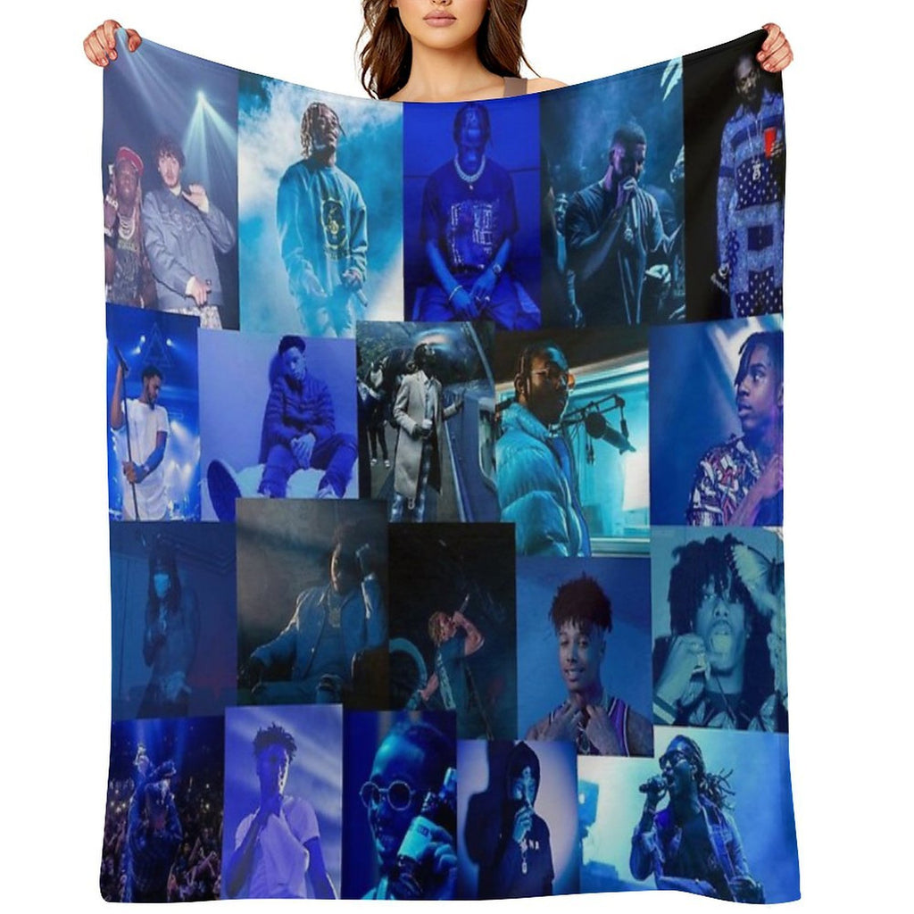 Blue Rap Collage Machine-washable Throw Blanket