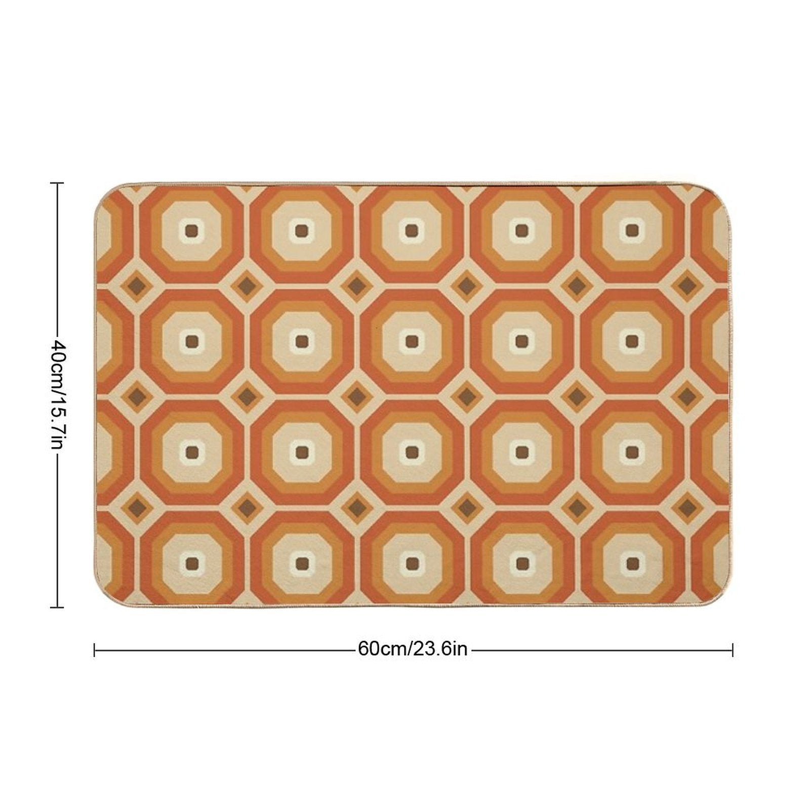 Brown, Orange And Ivory Geometric Retro Octagon Pattern  Easy To Clean Bath Mat