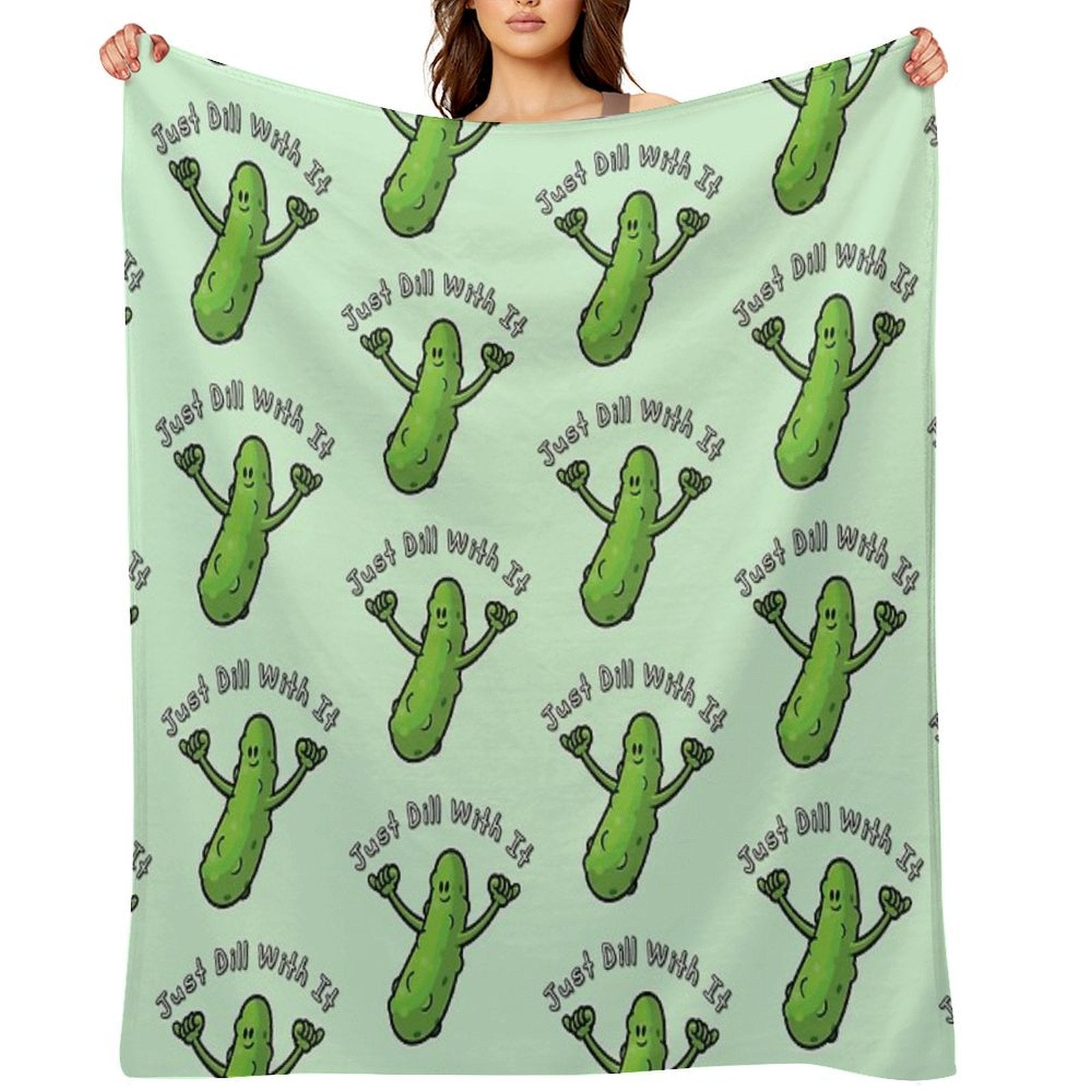 Just Dill With It Funny Cartoon Pickle Versatility Throw Blanket