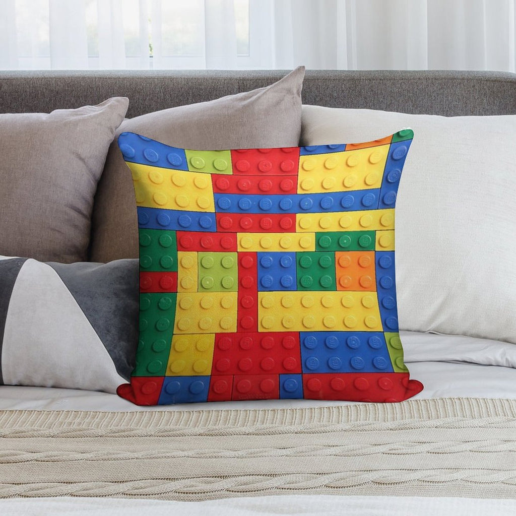 Colorful Bricks Design Soft Short Plush Fabric Throw Pillow