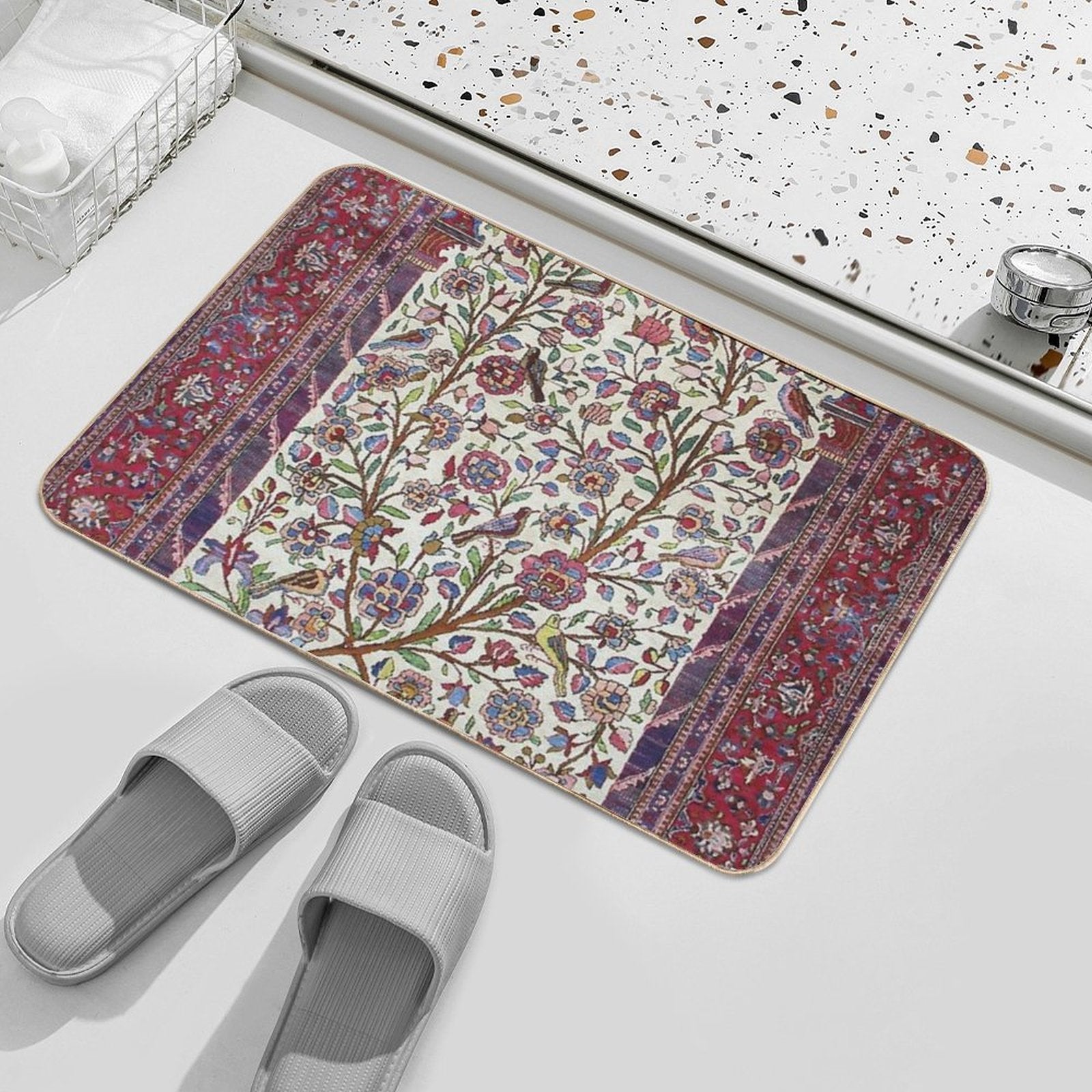 Antique Persian Silk Kashan Rug Print Durable Bath Mat