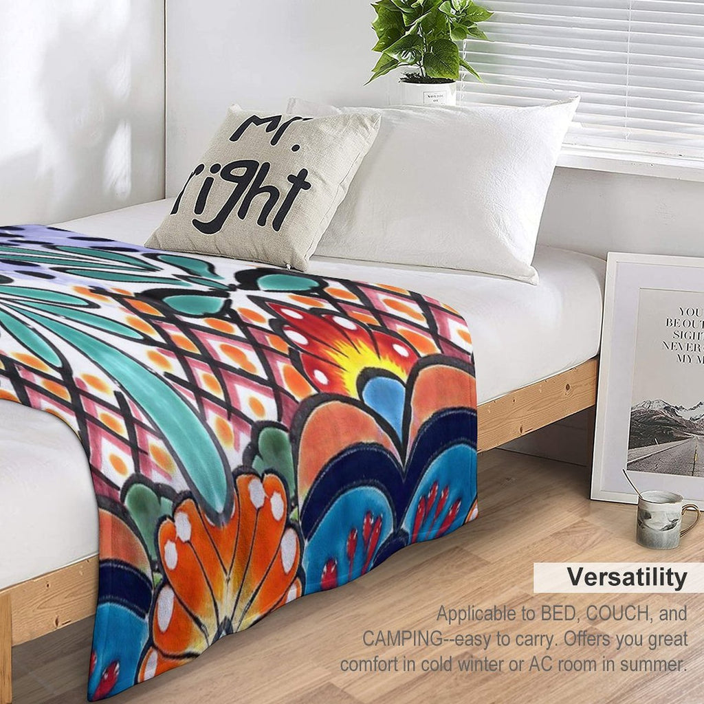 Colorful Talavera, Orange Accent, Mexican Tile Design Gift-ready Throw Blanket