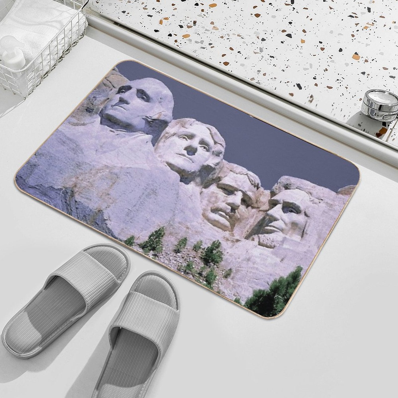 MOUNT RUSHMORE; Presidents Sculpture Vintage Print  Easy To Clean Bath Mat