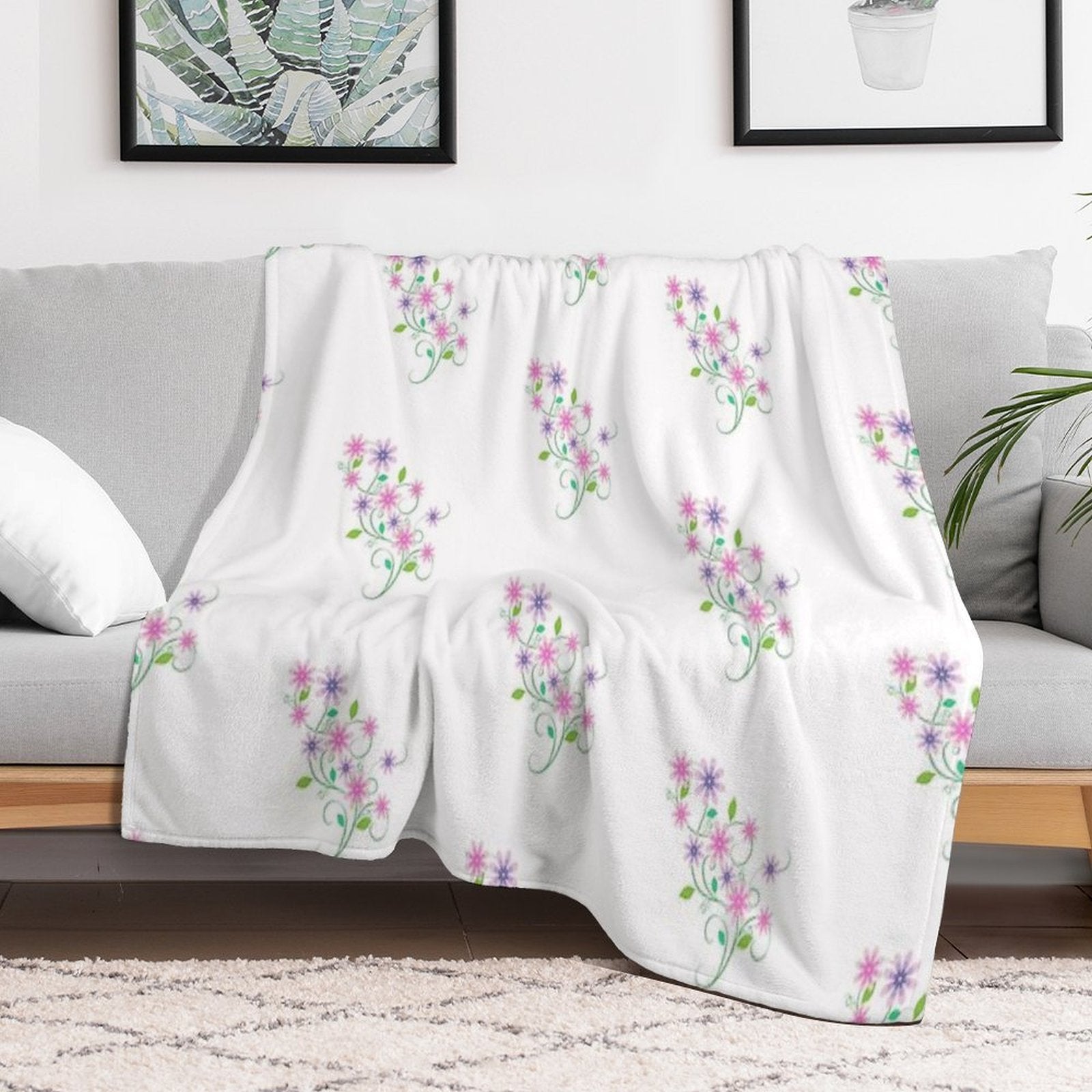 Pink & Lavender Flowers Compact Throw Blanket