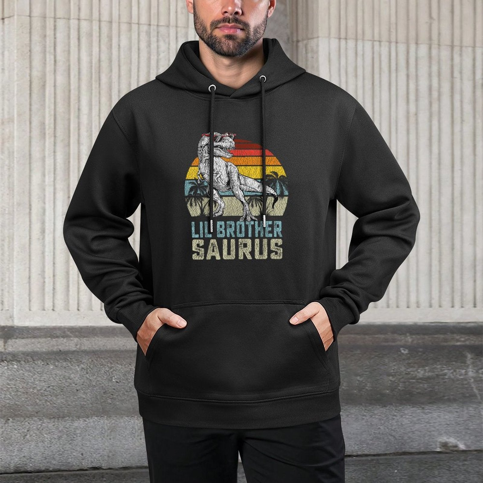 Lil Brothersaurus T Rex Dinosaur Lil Brother Saurus Family Machine Washable Hoodie