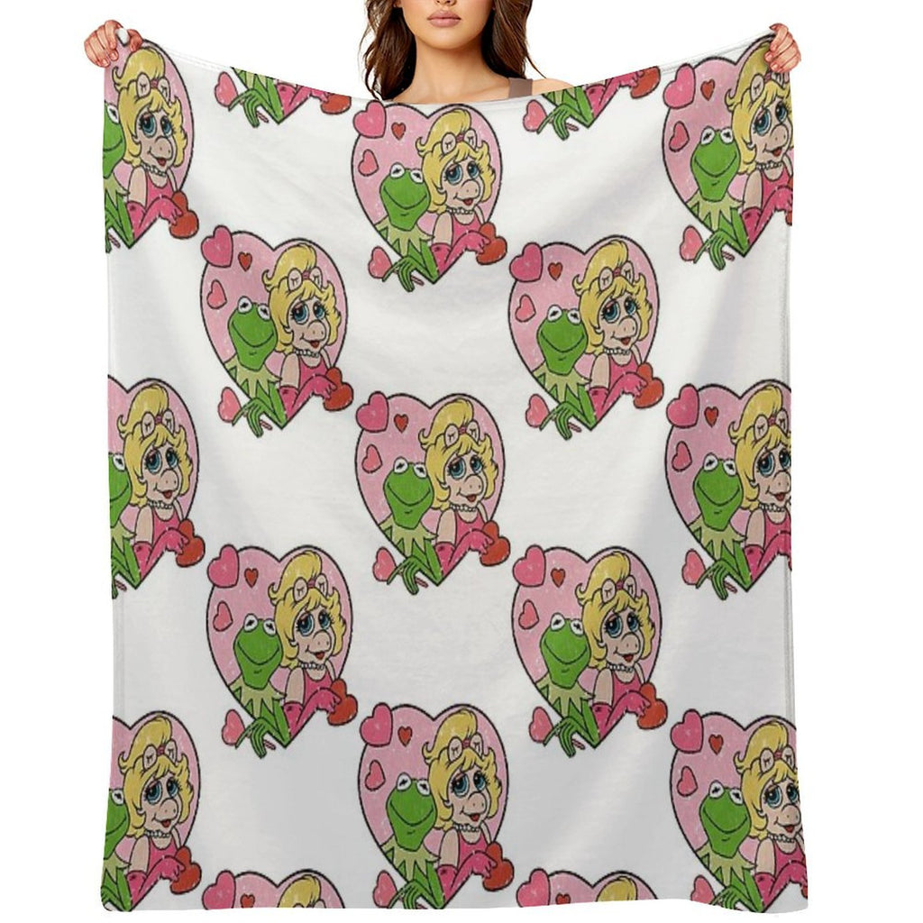 Distressed Kermit And Miss Piggy Plush Throw Blanket
