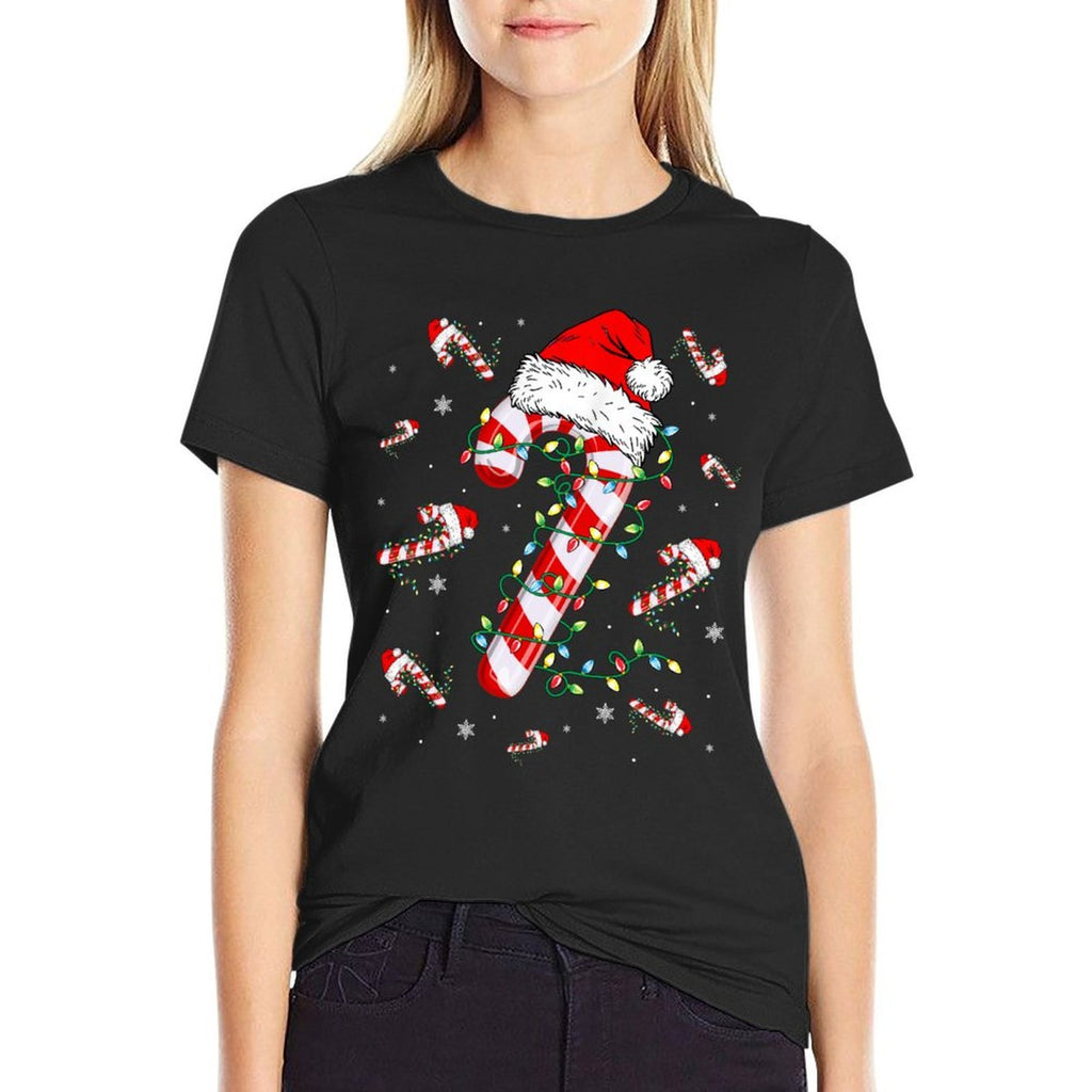 Candy Cane Merry And Bright Red White Lights Christmas  Classic T-Shirt
