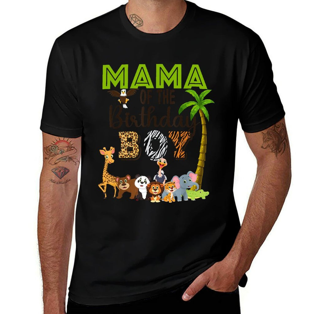 Mama of The Birthday Boy Wild Zoo Theme Safari Party  Heathered Texture T-Shirt