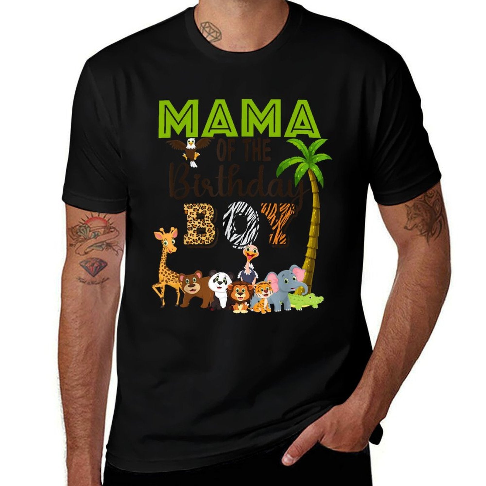 Mama of The Birthday Boy Wild Zoo Theme Safari Party  Heathered Texture T-Shirt