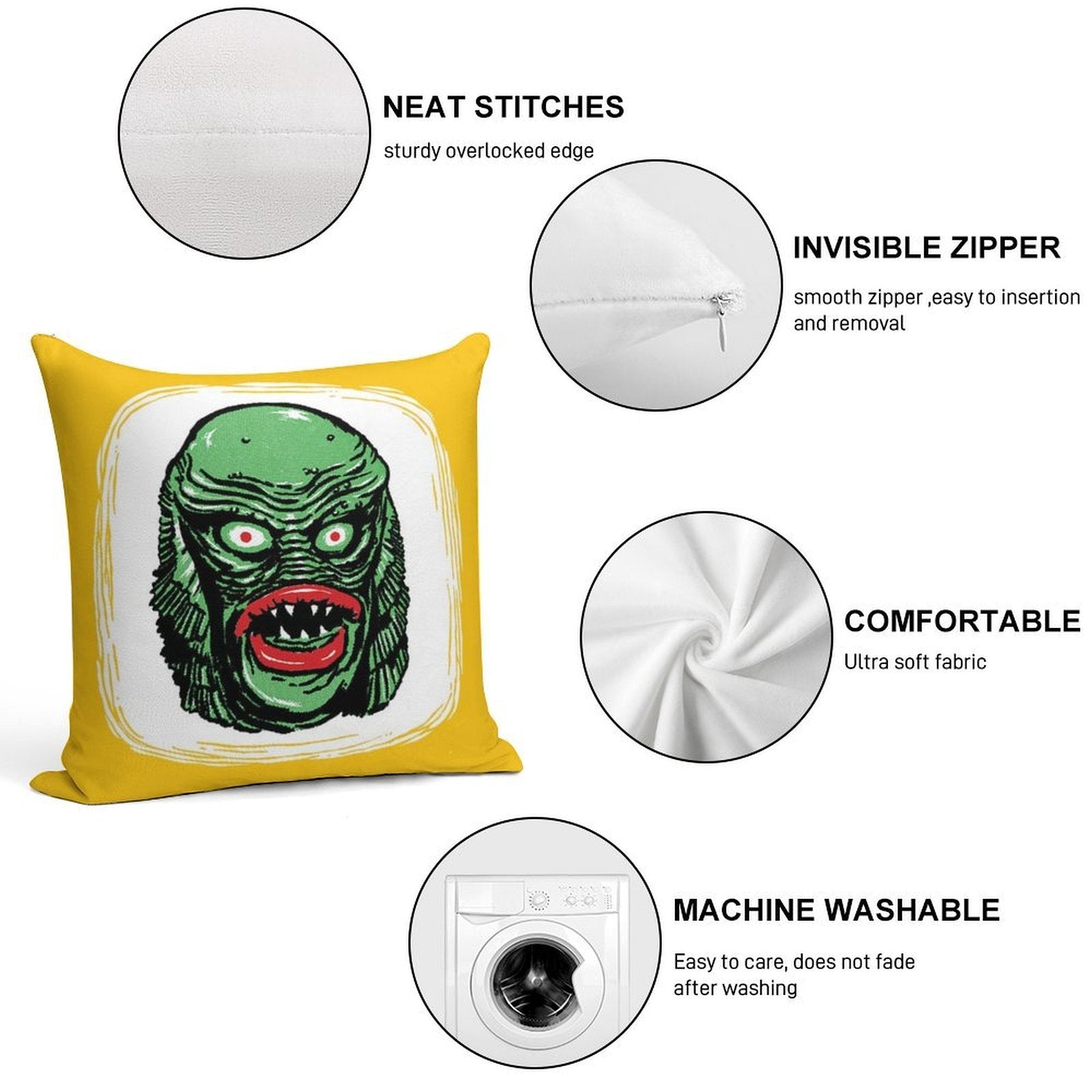 CREATURE from The BLACK LAGOON Soft Reinforced Edging Throw Pillow
