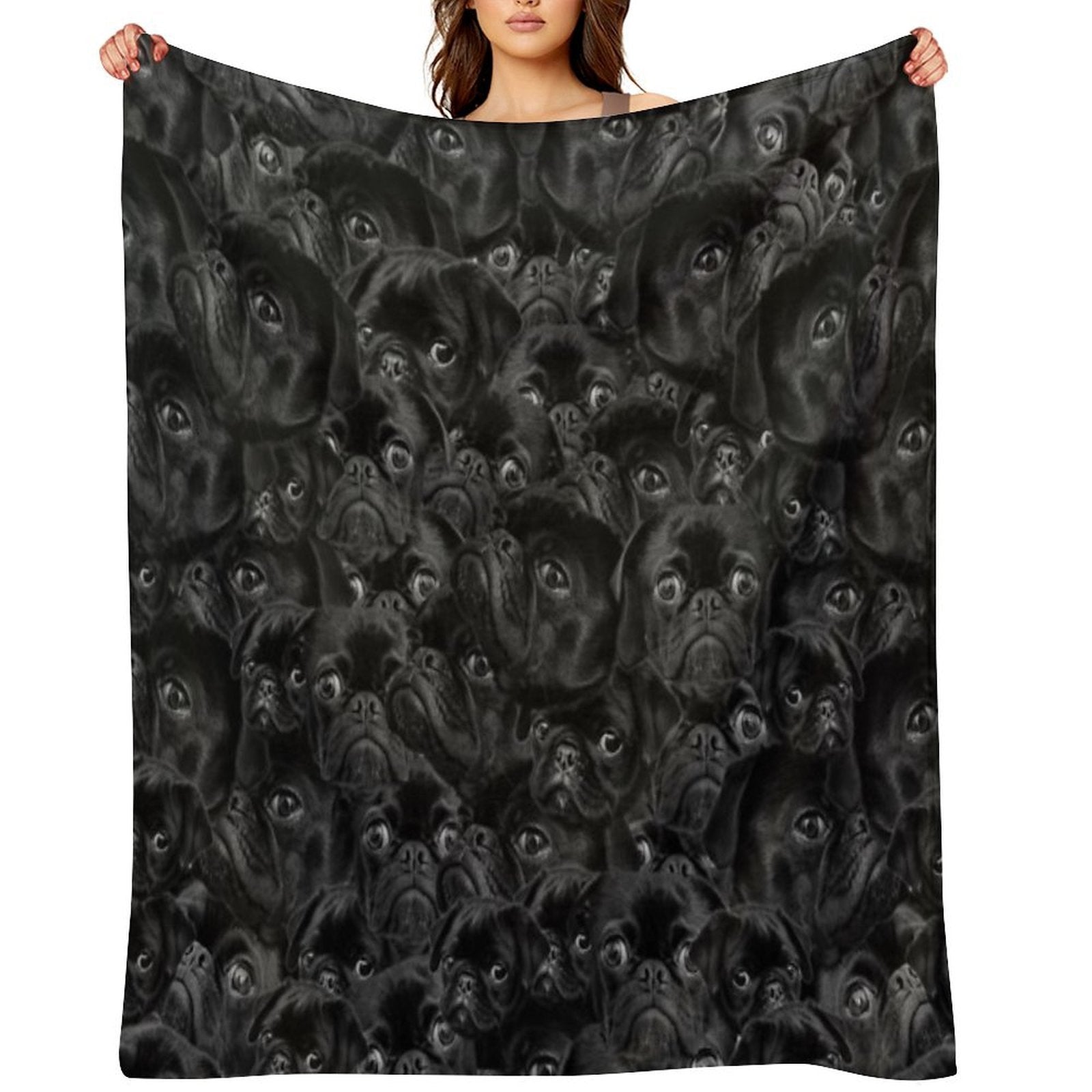 Black Pug Puppy Pattern Design Shrink-resistant Throw Blanket