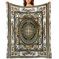 Ornate Baroque White Gold Black Greek Keys Gift-ready Throw Blanket