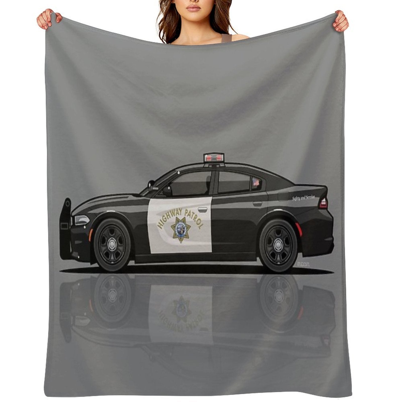 California Highway Patrol D0dge Ch4r6er Police Car Shrink-resistant Throw Blanket