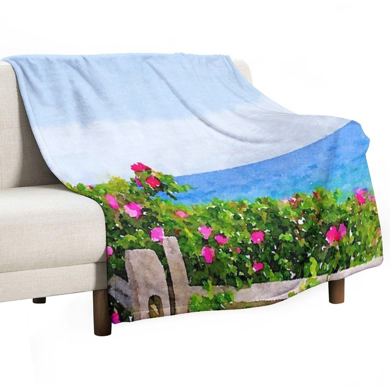 Beach Rose Along Ocean Watercolor Multi-functional Throw Blanket