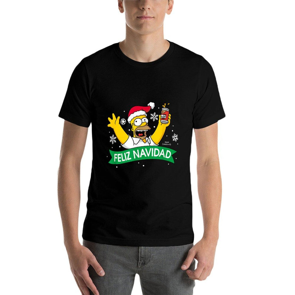 The Simpsons Christmas Feliz Navidad Cheering Homer Portrait  Trendy Pattern T-Shirt
