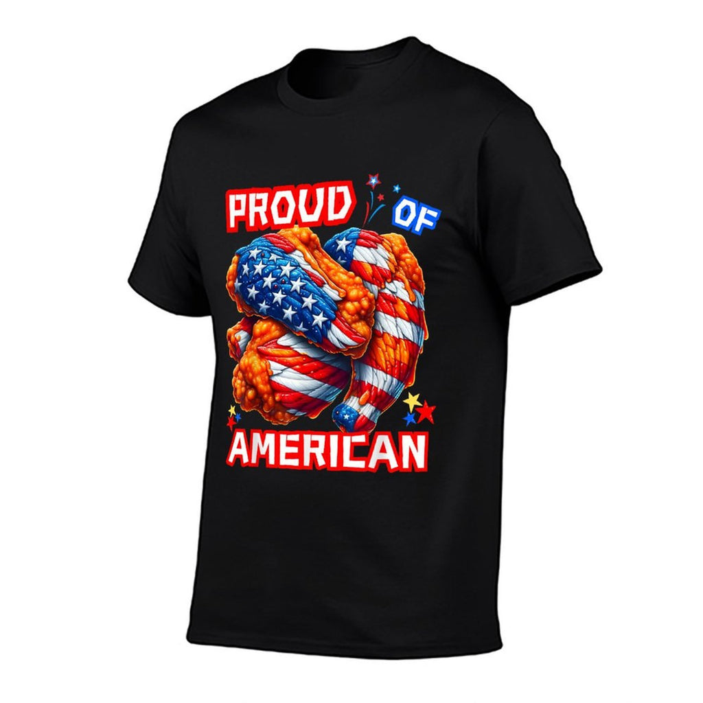 Proud of American Buffalo Wings Food Lover Funny 4th July US  Rolled Sleeves T-Shirt