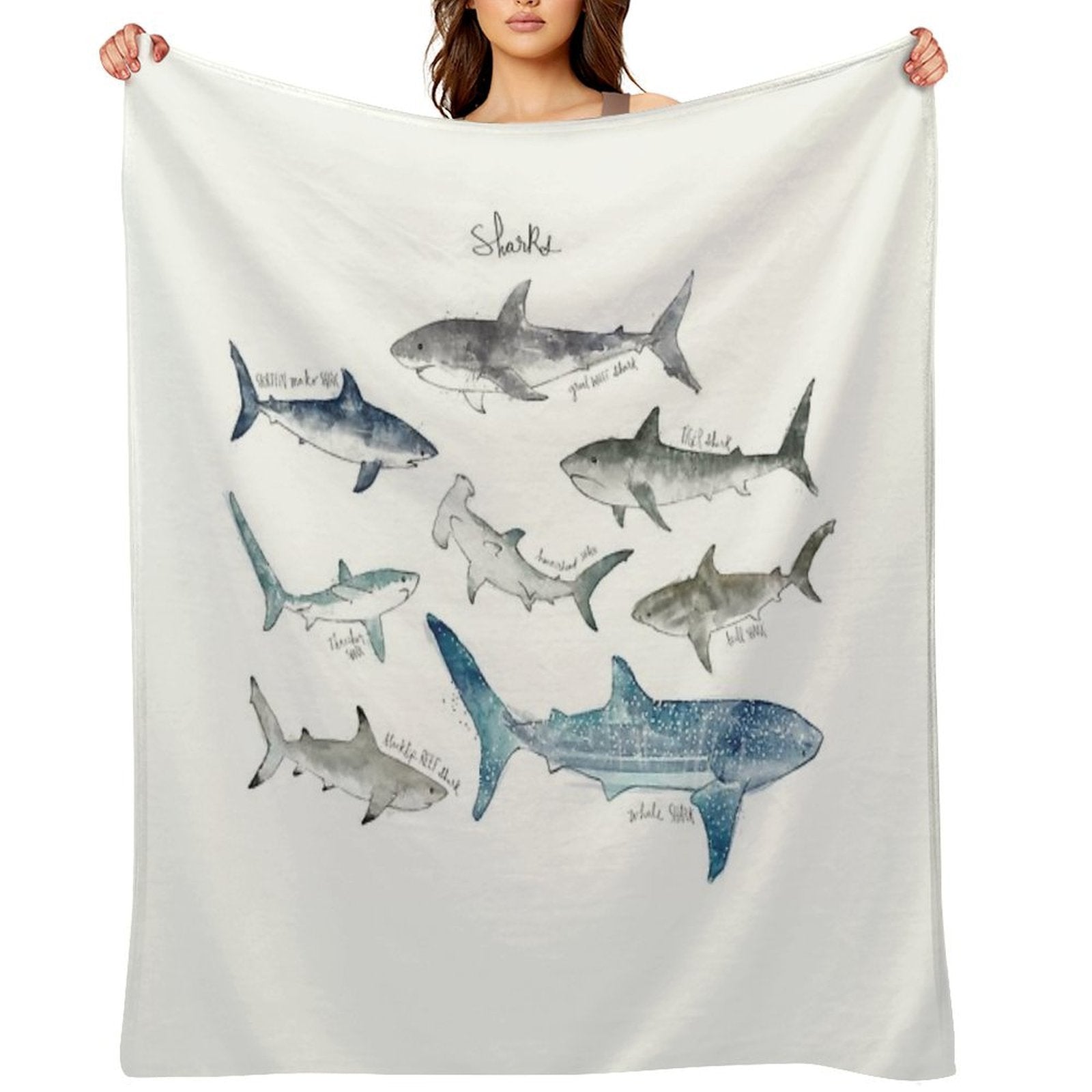 Sharks - Landscape Format Velvety-soft Throw Blanket