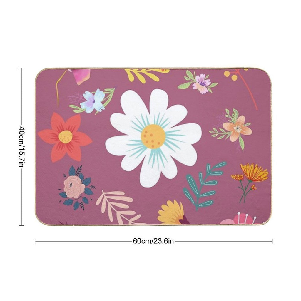 Random Floral Pattern 6 Tapestry Pink Background  Easy Maintenance Bath Mat