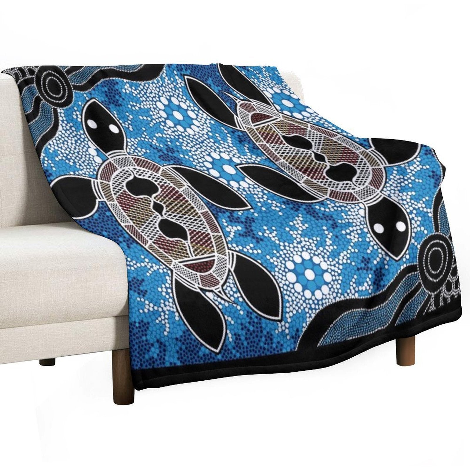 Authentic Aboriginal Art  - Sea Turtles Anti-pilling Throw Blanket