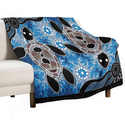 Authentic Aboriginal Art  - Sea Turtles Anti-pilling Throw Blanket