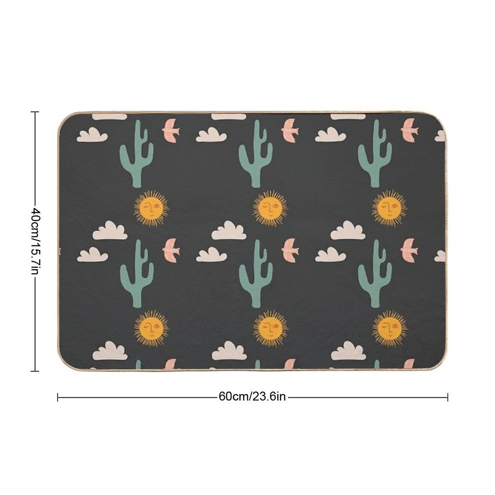 Boho Aesthetic Landscape Southwest Cactus And Sun - Charcoal Background  Eco-Friendly Bath Mat