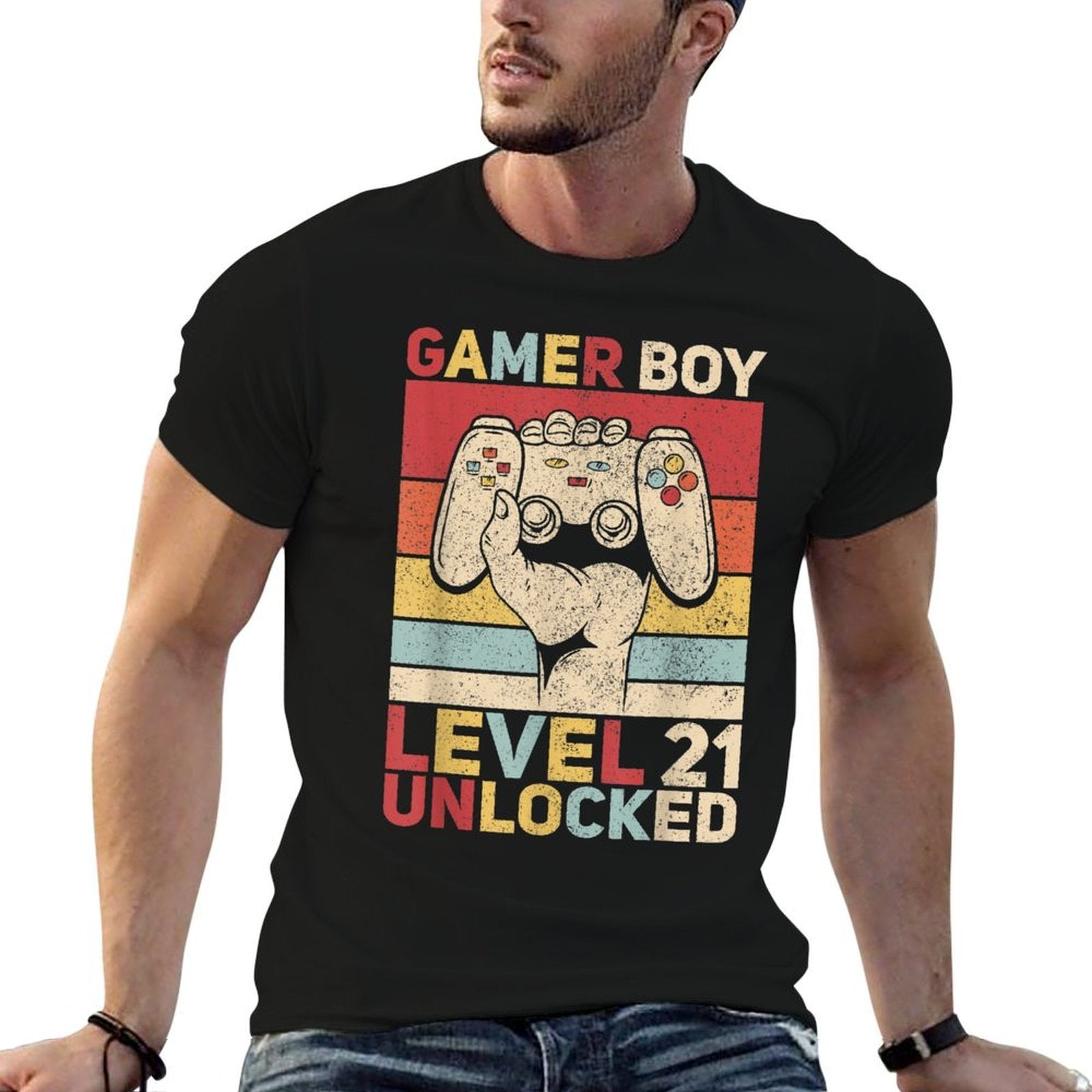 Mens Gamer Boy Level 21 Unlocked 21 Years Old Boy 21st Birthday  Eco-friendly Material T-Shirt