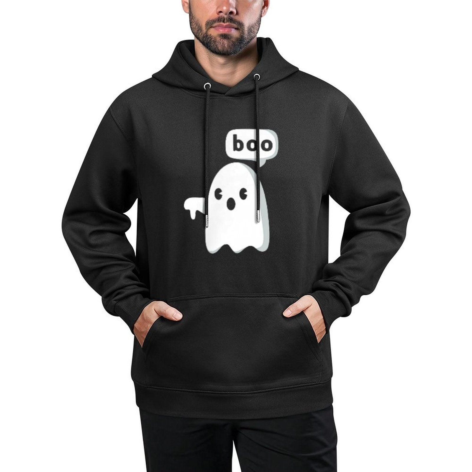 Thumbs Down Ghost Screaming Boo Disapproval Ghost Halloween Adjustable Hood Hoodie