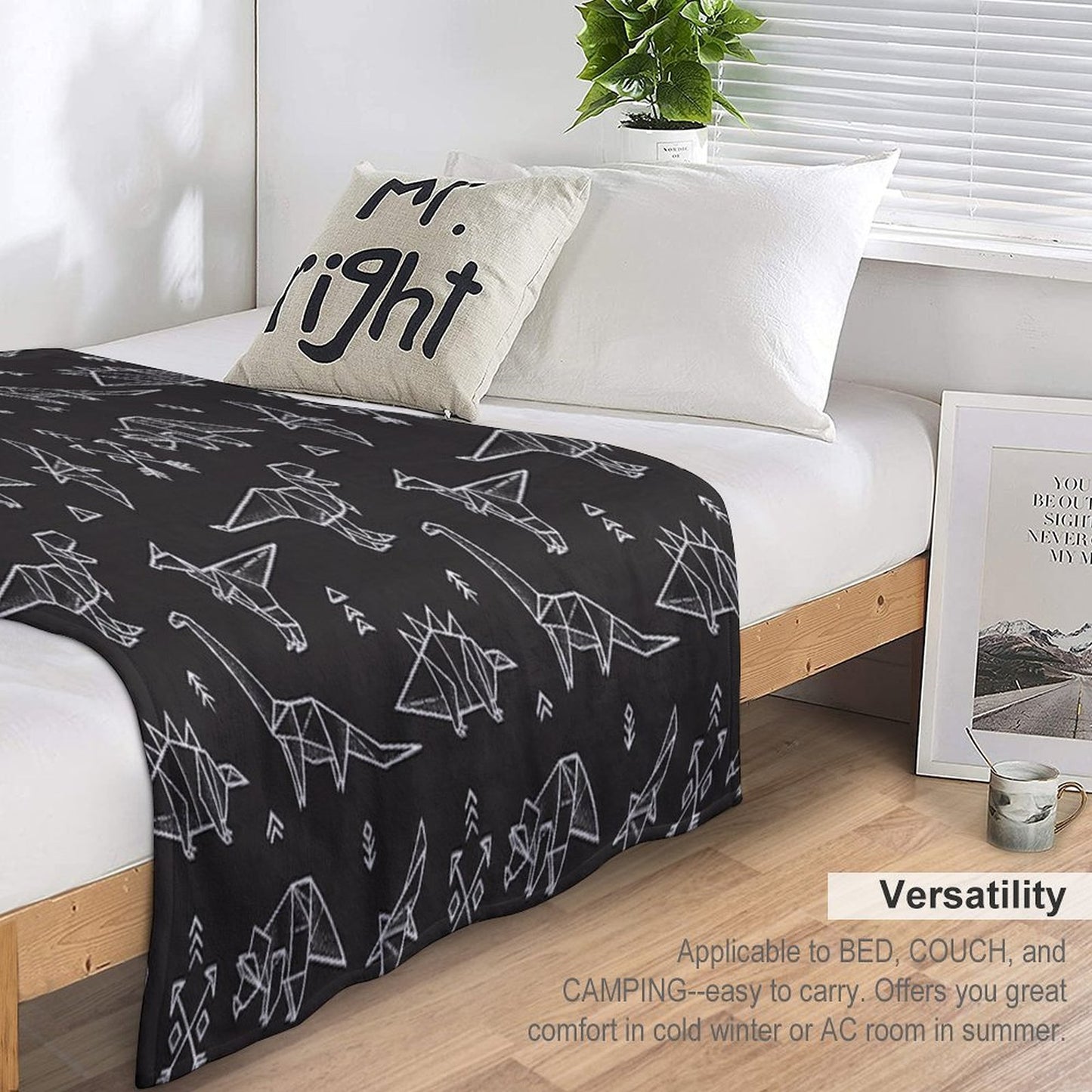 Black And White Origami Dinosaurs Multi-functional Throw Blanket