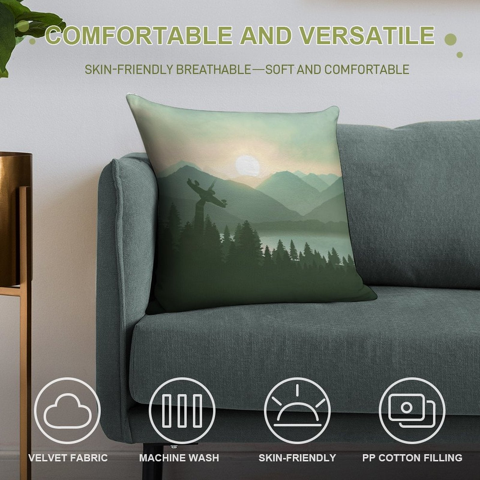 Forest Moon Soft Hidden Zipper Throw Pillow