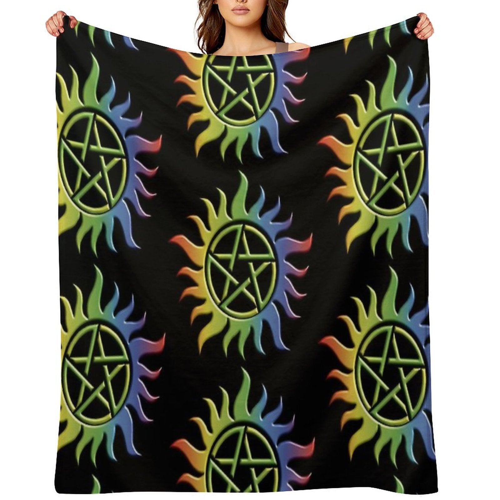 Rainbow Anti Possession Tattoo Travel-friendly Throw Blanket