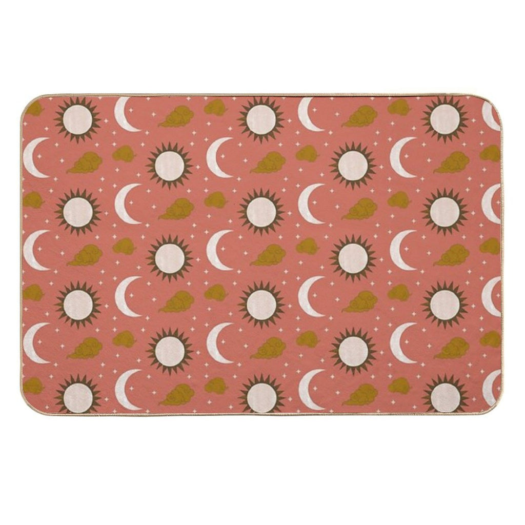 Blush Orange Gold Brown And White Sun And Moon Print  Anti-Trip Bath Mat